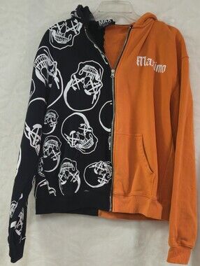 Maximos Black & Orange Skull Zip-Up Sweater